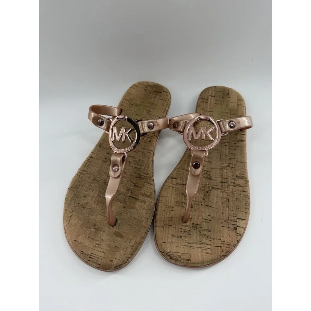 Michael Kors Women's Sable MK Charm Jelly PVC Cork Flip Flop Sandals Size 6